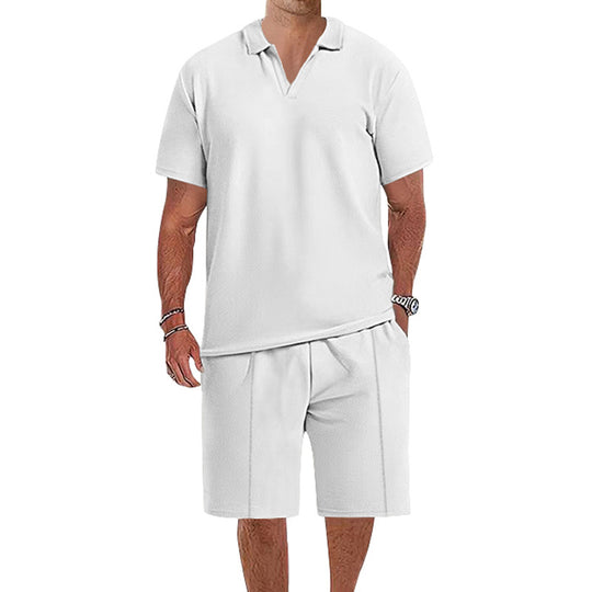 Herren lässiges Kurzarm-Polohemd und Shorts-Set aus atmungsaktivem Stoff EB