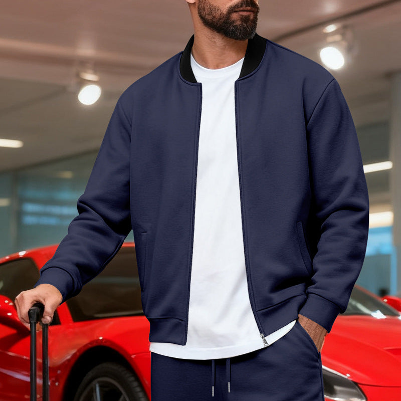 Herren nan urbane Sweat-Trackjacke mit Stehkragen verdecktem Reißverschluss elastischen Rippbündchen und Eingrifftaschen EB