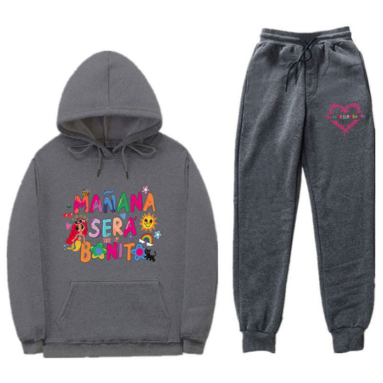 Damen Sweatshirt- und Jogginghose-Set mit buntem Aufdruck EB