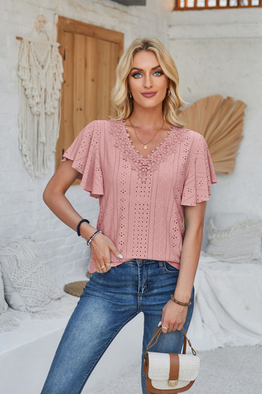Damen Spitzenshirt mit Volants EB