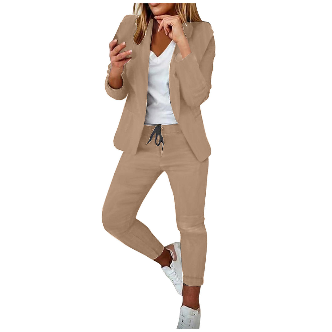 Damen nan lässiges Hosenanzug-Set mit Joggerhose, Kordelzug und tailliertem Blazer EB