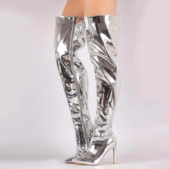Damen Overknee Stiefel mit glänzender Oberfläche und elegantem Stiletto-Heel EB