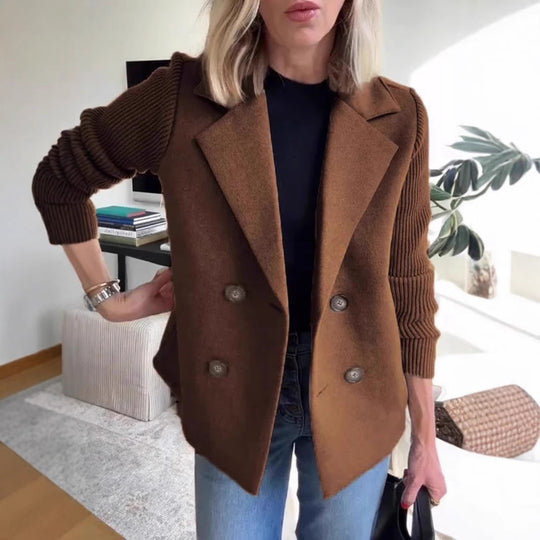 Damen Modischer Blazer mit doppelter Knopfleiste und Rippärmel EB