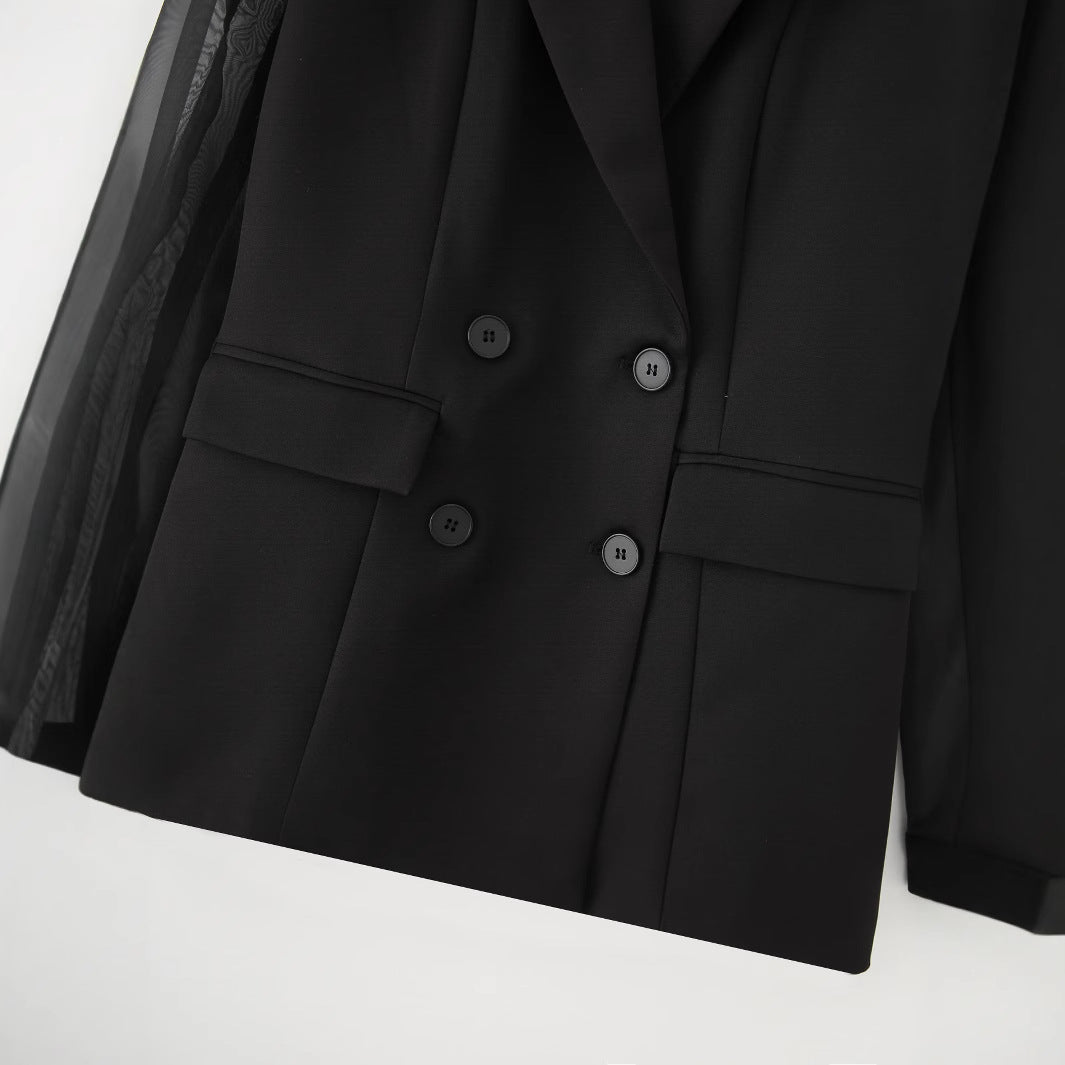 Damen elegante Blazerjacke mit transparenten Ärmeln EB