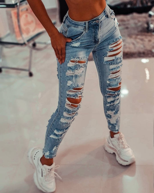 Damen Skinny-Jeans im distressed Look EB