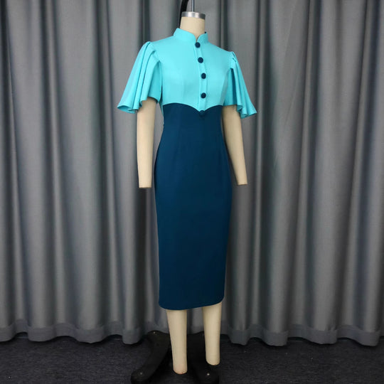 Damen Elegantes Bleistiftkleid mit Volantärmeln EB