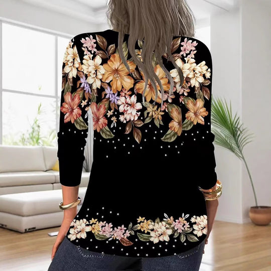 Damen Bluse mit floralem Print und Reißverschluss EB