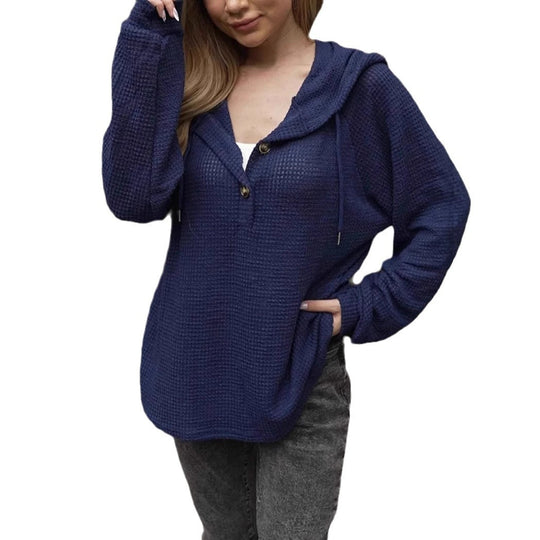 Damen lässiger Kapuzenpullover mit strukturiertem Design und Knopfdetails EB