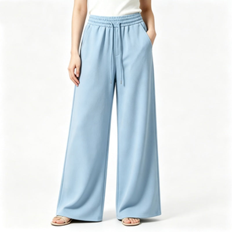 Damen nan weite High-Waist Loungehose mit elastischem Bund, Kordelzug und fließendem Jersey EB