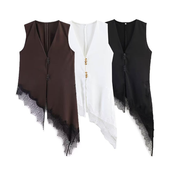 Damen asymmetrische Weste mit eleganter Spitze EB