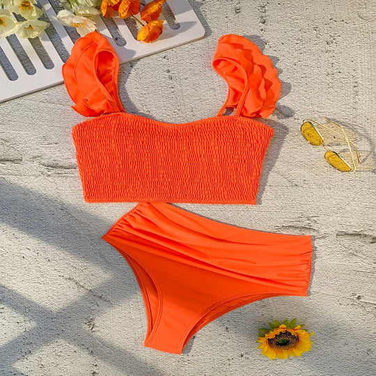 Damen Bikiniset mit hohem Taillenbund und eleganten Rüschendetails EB