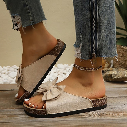 Damen Komfortable Kork-Sandalen mit dekorativem Schleifen-Design EB