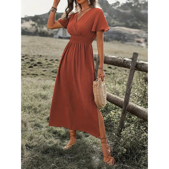 Damen Maxikleid mit fließendem Schnitt und Wickeldetails EB