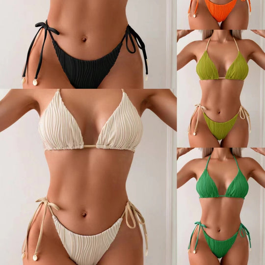 Damen Ripp-Design Bikini mit verstellbaren Bändern EB