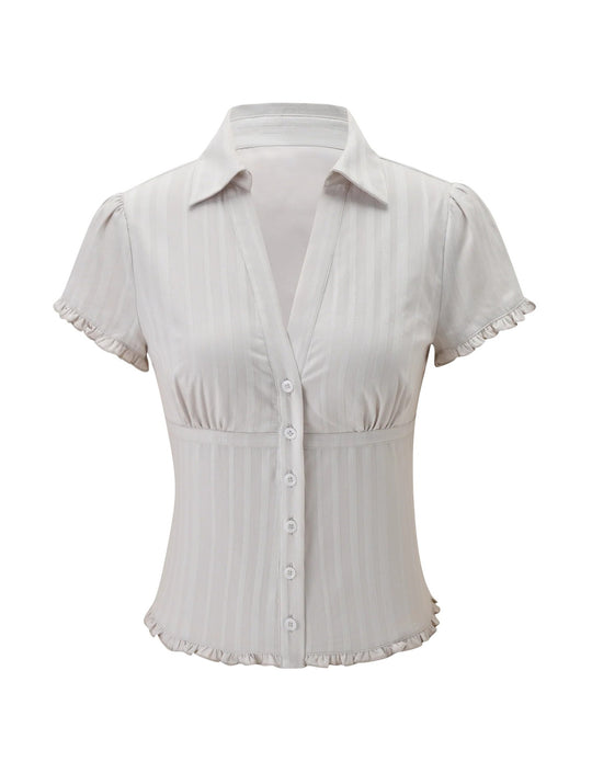 Damen Kurzarm Bluse mit Rüschendetails EB