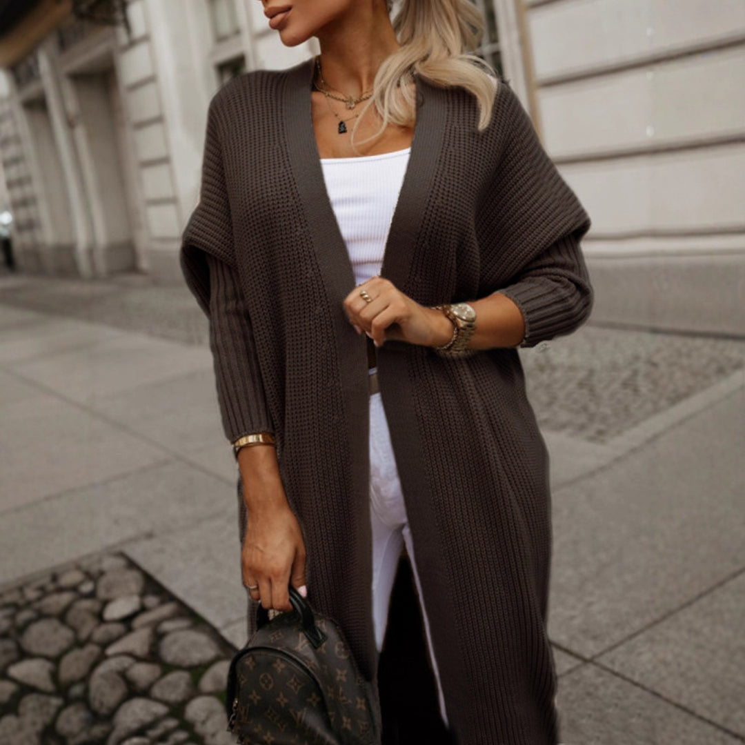 Damen modische Langarm Strickjacke mit offenem Schnitt und Waffelmuster EB