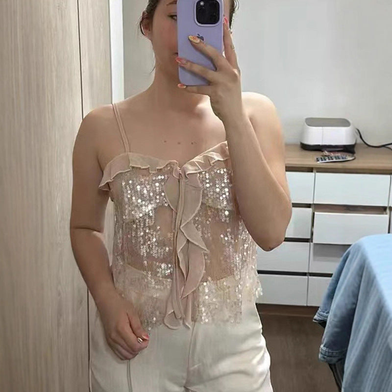 Damen Funktionsbluse mit Pailletten und Rüschen EB