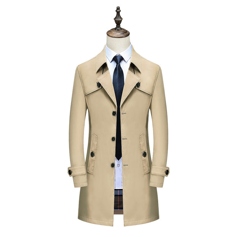 Herren Klassischer Trenchcoat mit karierter Innenfutter und Wetterschutz EB