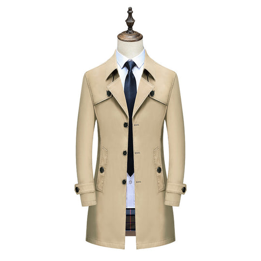 Herren Klassischer Trenchcoat mit karierter Innenfutter und Wetterschutz EB