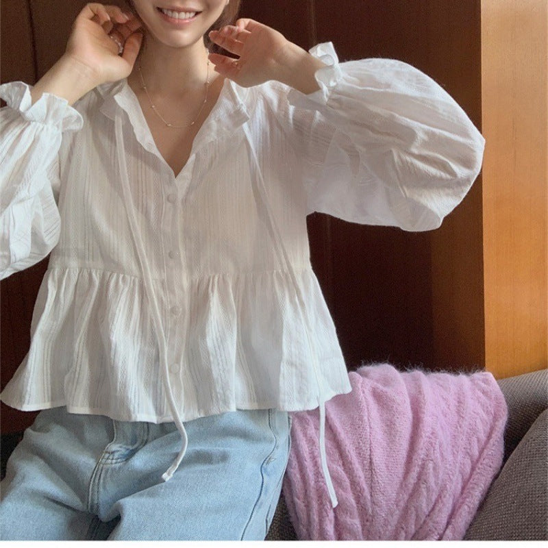 Damen Rüschensaum Bluse EB