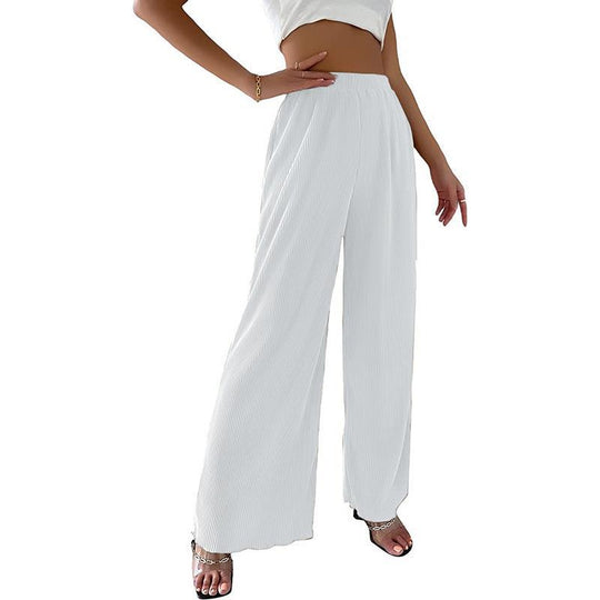 Damen elegante Plissee-Hose mit weitem Bein und elastischem Bund EB
