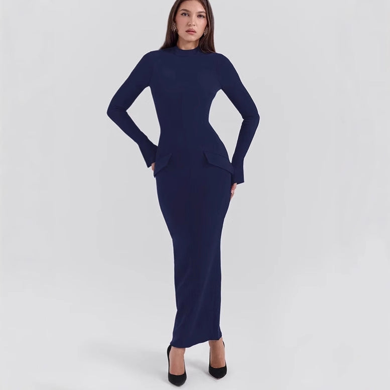 Damen Elegantes und figurbetontes Langarmkleid mit modernem Design EB