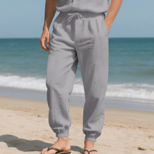 Herren Leichte Leinenoptik-Loungehose mit Tunnelzug, elastischem Knöchelabschluss & Seitentaschen EB
