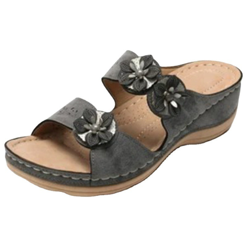 Damen Wedge-Sandalen mit floralen Applikationen und anatomischem Fußbett EB