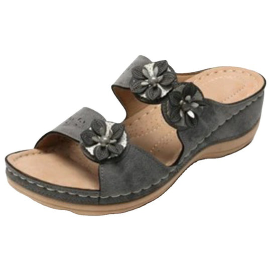 Damen Wedge-Sandalen mit floralen Applikationen und anatomischem Fußbett EB