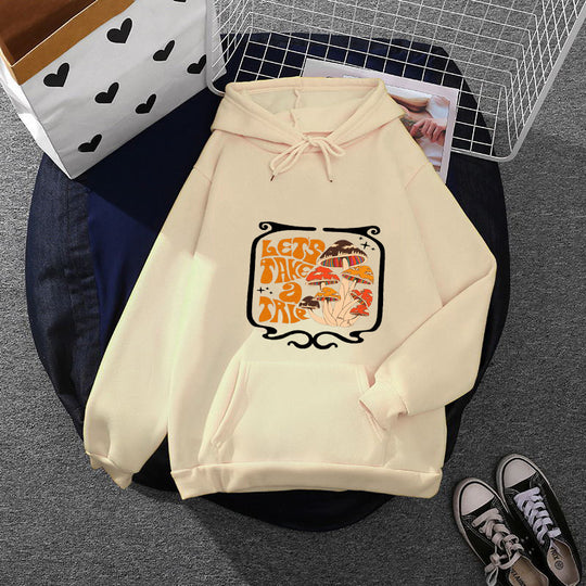 Damen nan leichter Oversize Kapuzenpullover mit Herz‑EKG‑Motiv, langen Kordeln und elastischem Bund EB