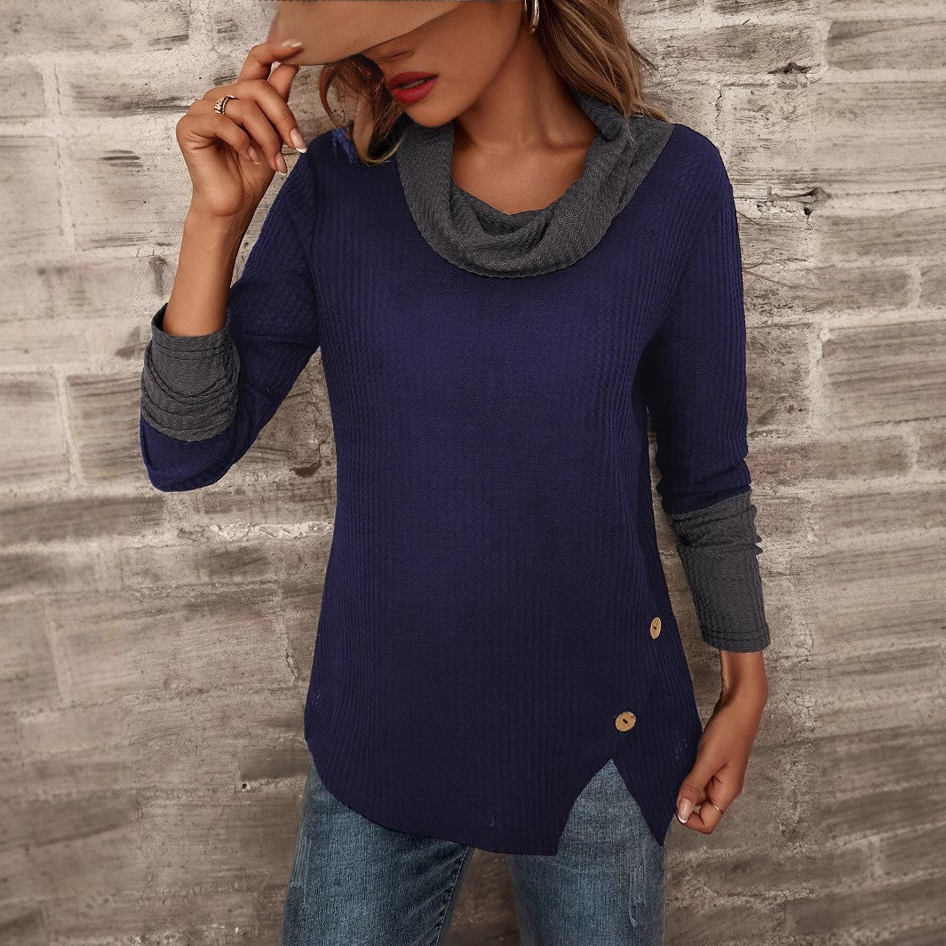 Damen Langarmshirt mit modischem Cowl-Neck und Knopfdetails EB