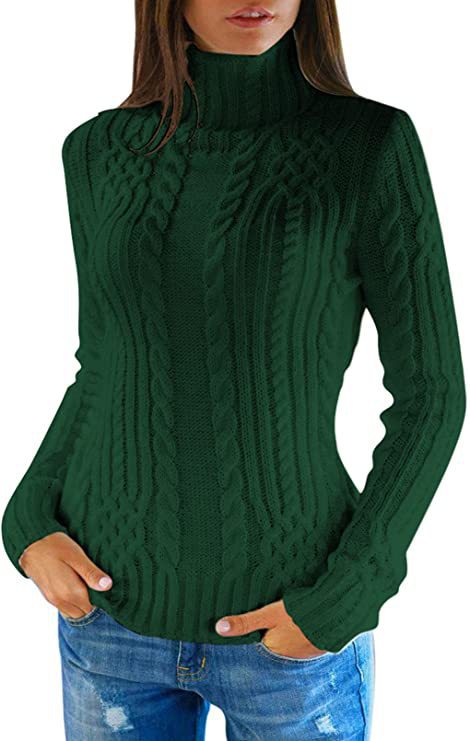 Damen Strickpullover mit hochgeschlossenem Kragen und Zopfmuster EB
