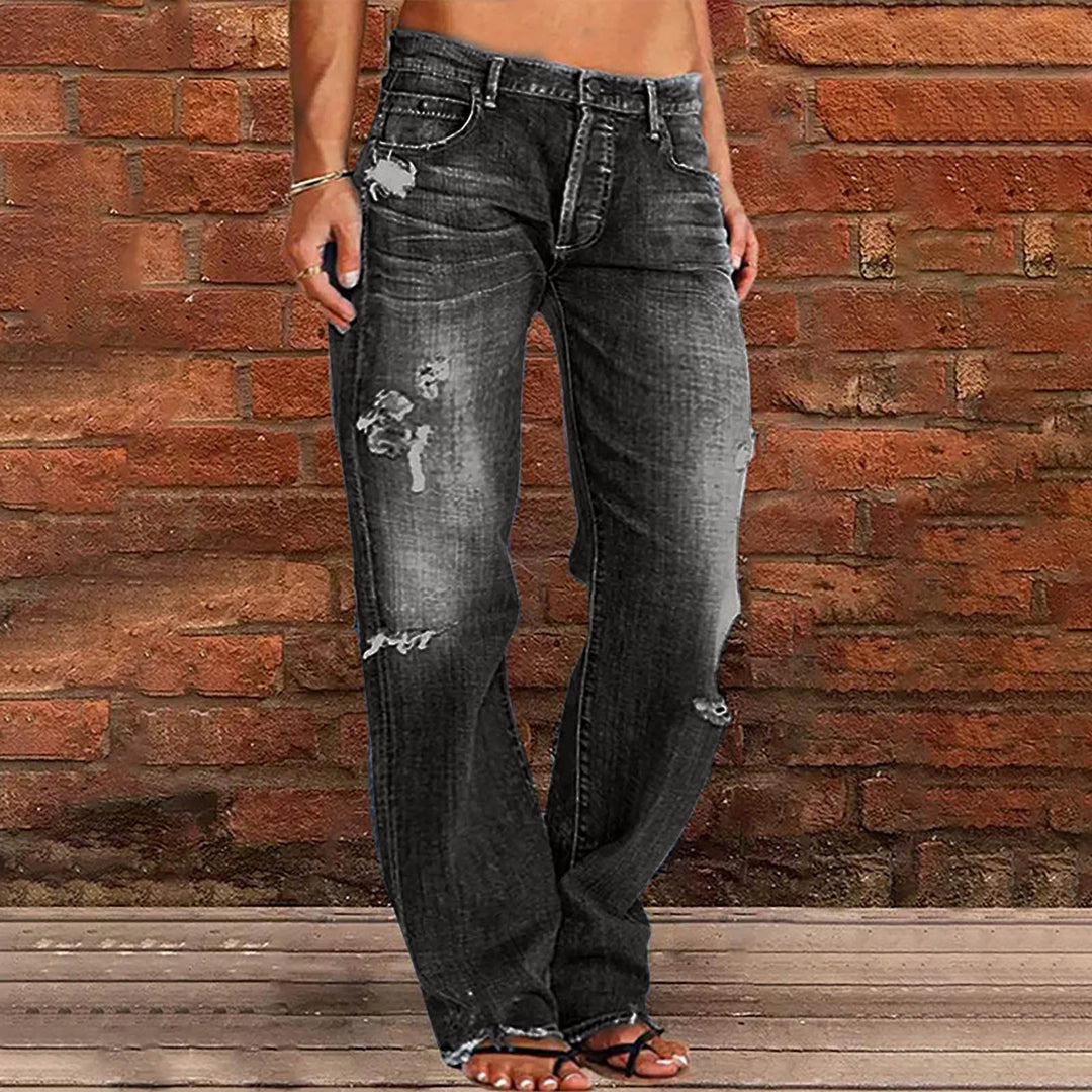 Damen nan weite zerrissene Jeans mit hoher Taille Relaxed Fit und ausgefranstem Saum EB