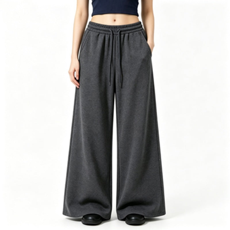 Damen nan weite High-Waist Loungehose mit elastischem Bund, Kordelzug und fließendem Jersey EB