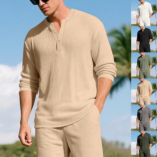 Herren Langarm-Henleyshirt mit strukturiertem Design EB