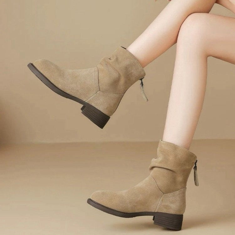 Damen Modische Stiefeletten mit hohem Kragen und seitlichem Reißverschluss EB