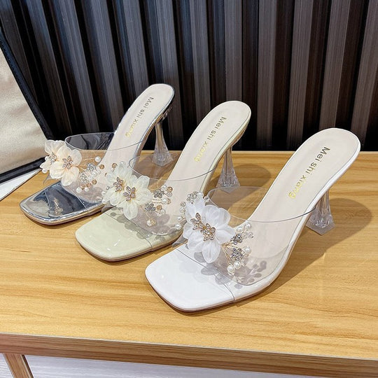 Damen transparente Sling-Sandalen mit floralen Akzenten EB