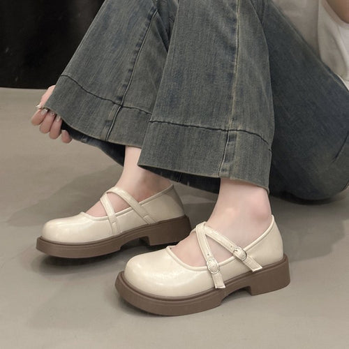 Damen modische Mary Jane Ballerinas mit verstellbarem Riemen aus hochwertigem Leder EB