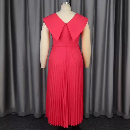 Damen plissiertes Maxikleid mit eleganten Knopfdetails EB