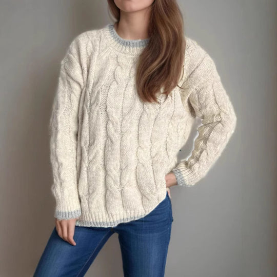 Damen Grobstrickpullover mit einzigartigem Zopfmuster und lässigem Schnitt EB