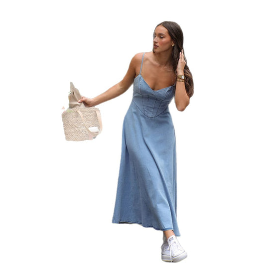 Damen Midikleid mit süßem Herzen-Ausschnitt und verstellbaren Trägern EB