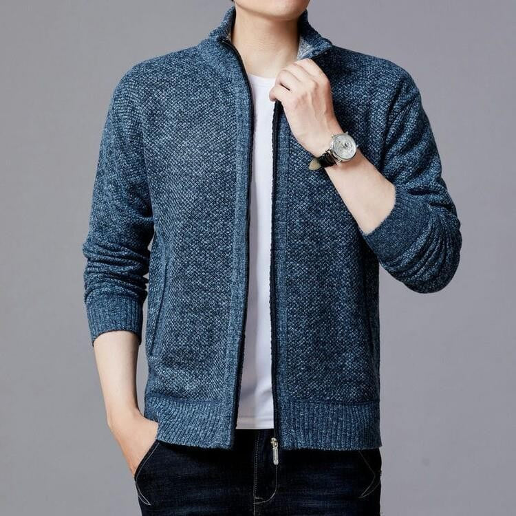 Herren Strickjacke mit modernem Zipper und hohen Kragen EB