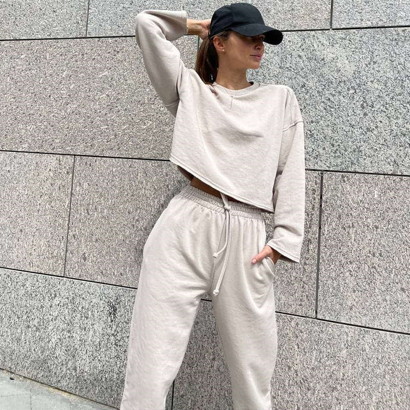 Damen lässiges Oversize-Lounge-Set mit weitem Crewneck-Sweater und elastischer Kordelbund-Jogginghose EB