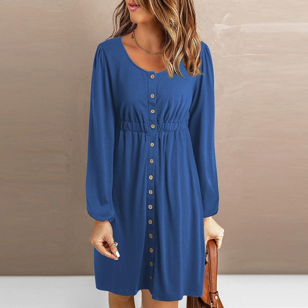 Damen Sommerliches Knopfkleid mit tailliertem Schnitt und langen Ärmeln EB