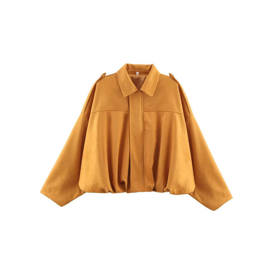 Damen nan Oversize-Kurzjacke mit Ballon-Saum, Schulterpatten und verdeckter Frontleiste EB