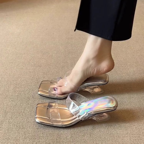 Damen elegante transparente Sandalen mit modischem Blockabsatz und rutschfester Sohle EB