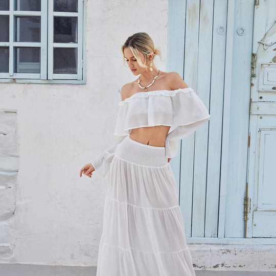 Damen lässiges Crop-Top und Maxirock Set EB