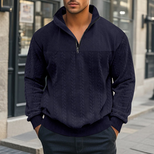 Herren nan strukturierter Halbzip-Strickpullover mit Stehkragen und Zopfmuster EB