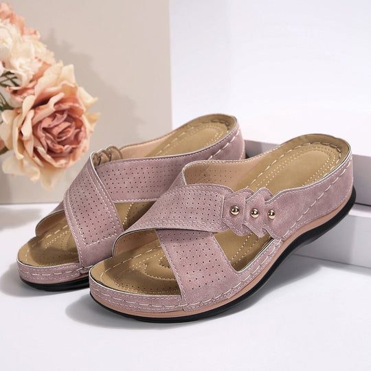 Damen Komfortable Wedge-Pantoletten mit flexibler Sohle und modischen Schnallen EB