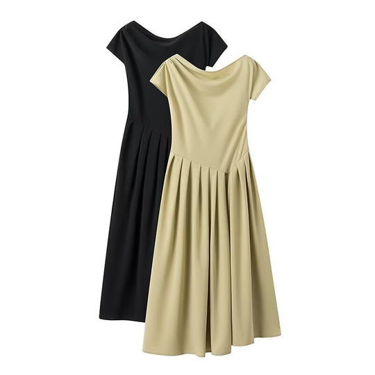 Damen Midi-Kleid mit elegantem Faltenrock und offenkantigem Ausschnitt EB